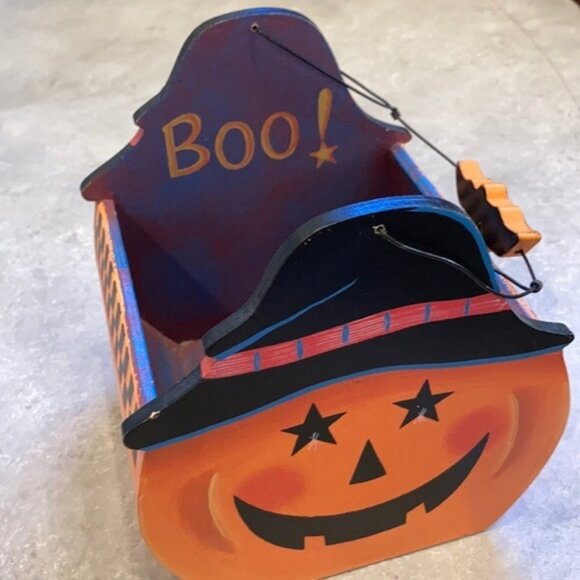 🎃🪵 Halloween-Themed Wooden Pumpkin Basket | “Boo Bucket” by Elaine  🍁🕸️ - Picture 7 of 12